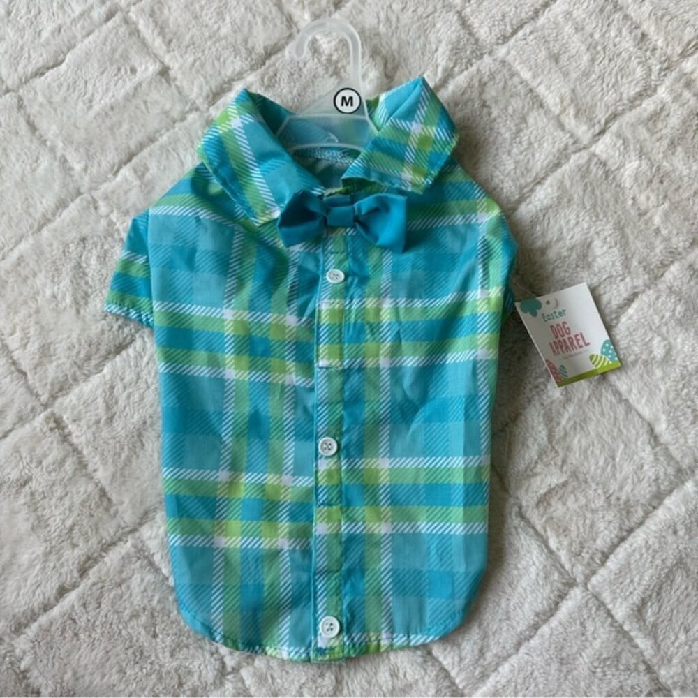 Meijer | Easter Dog apparel "Blue Plaid" Button Up Shirt | Size Medium